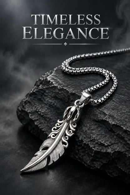 Gothic Filigree Feather Pendant Silver Box Chain Necklace