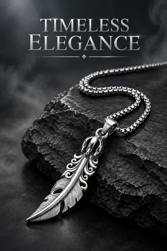 Gothic Filigree Feather Pendant Silver Box Chain Necklace