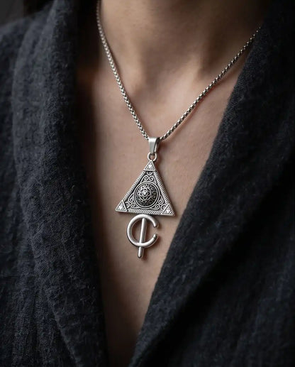 Geometric Occult Triangle and Cross Pendant Box Chain