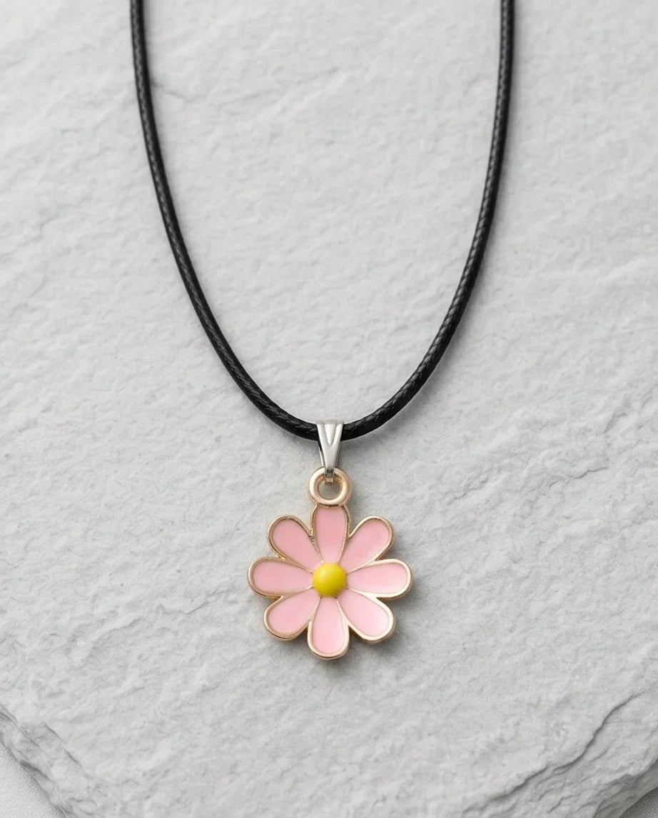 Light Pink Daisy Enamel Pendant Necklace