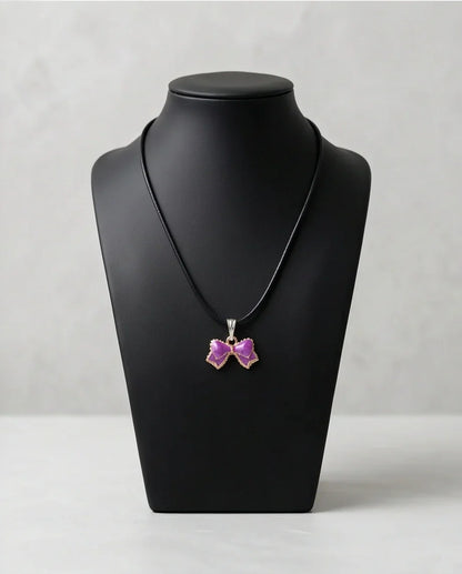 Glossy Purple Bow Enamel Pendant Necklace
