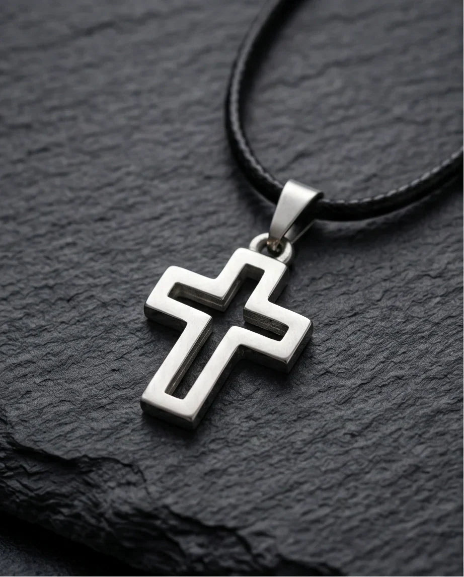 Silver Open Cross Pendant Necklace