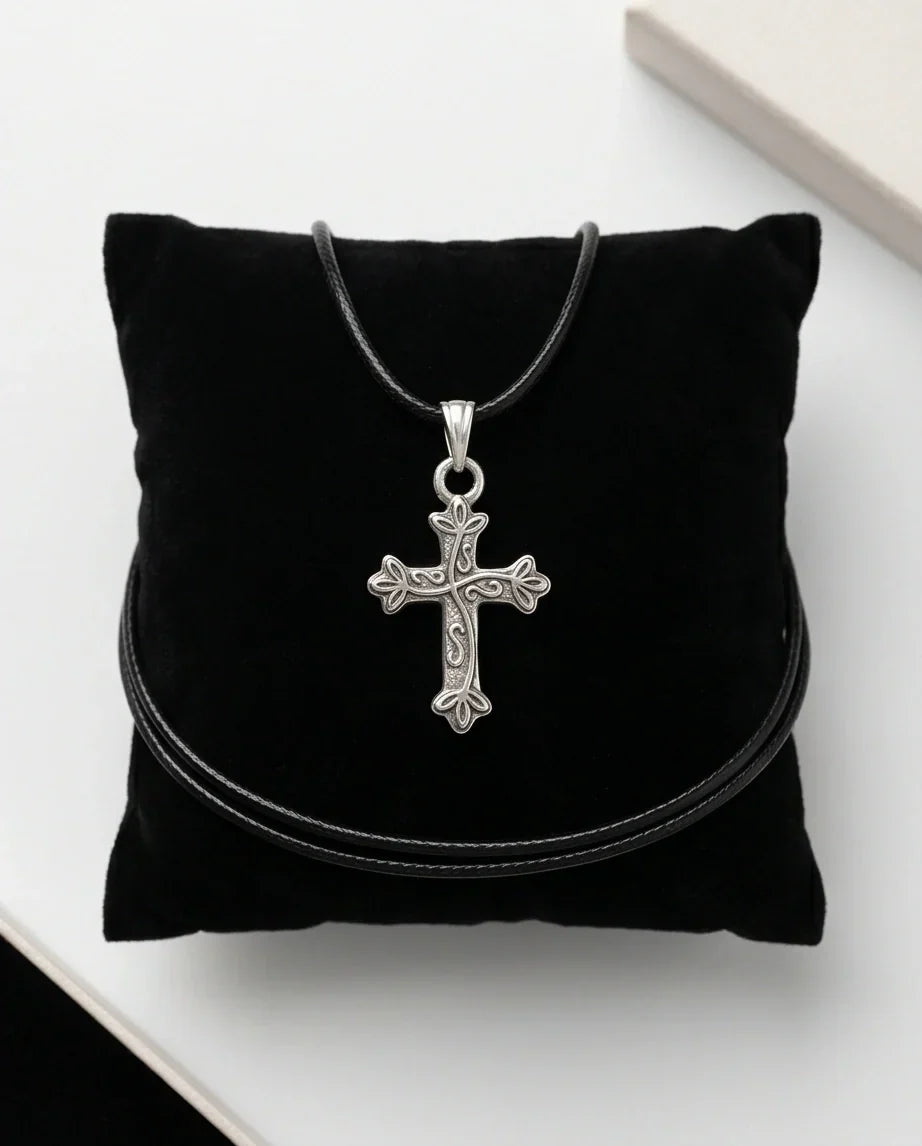 Silver Ornate Filigree Cross Necklace