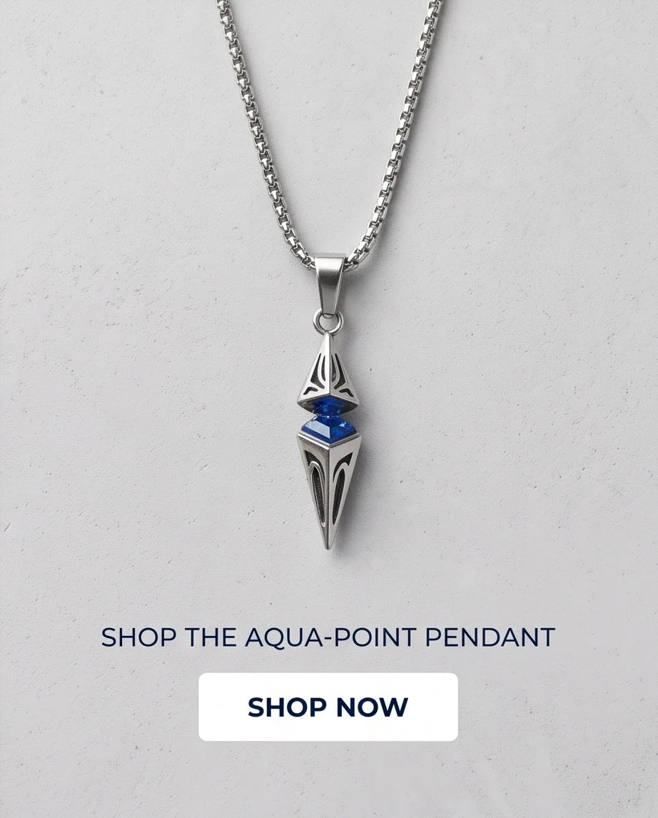 Silver Sapphire Pointed Pendulum Cage Pendant Necklace