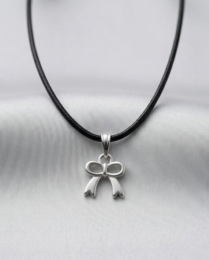 Silver Polished Ribbon Bow Necklace