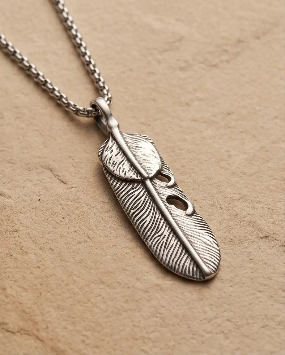 Sculpted Feather Pendant Box Chain