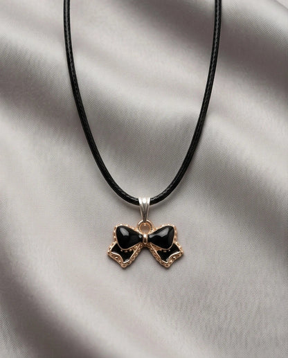 Gold and Black Ribbon Bow Necklace