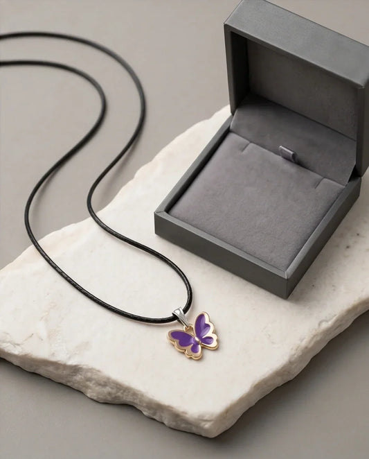 Vibrant Purple Butterfly Enamel Pendant Necklace