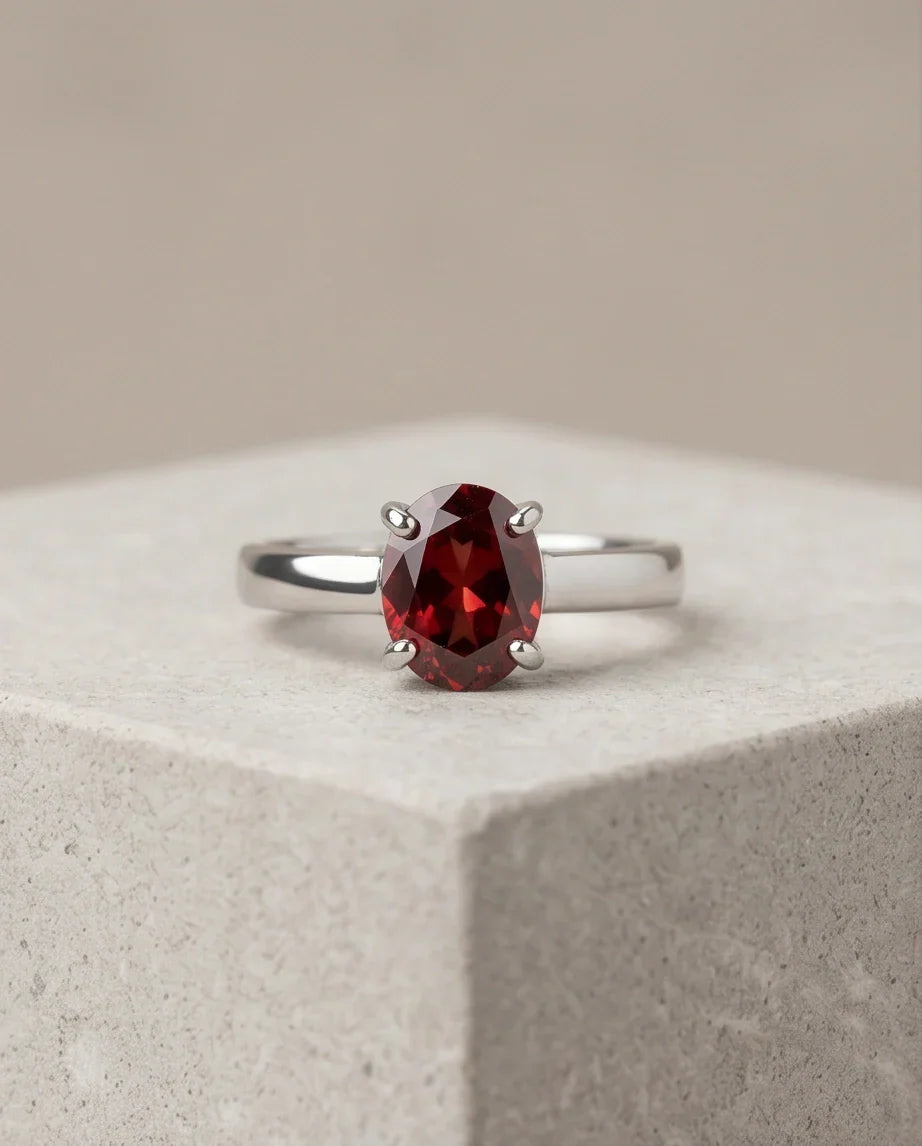 Sterling Silver Oval-Cut Ruby Red Solitaire Ring