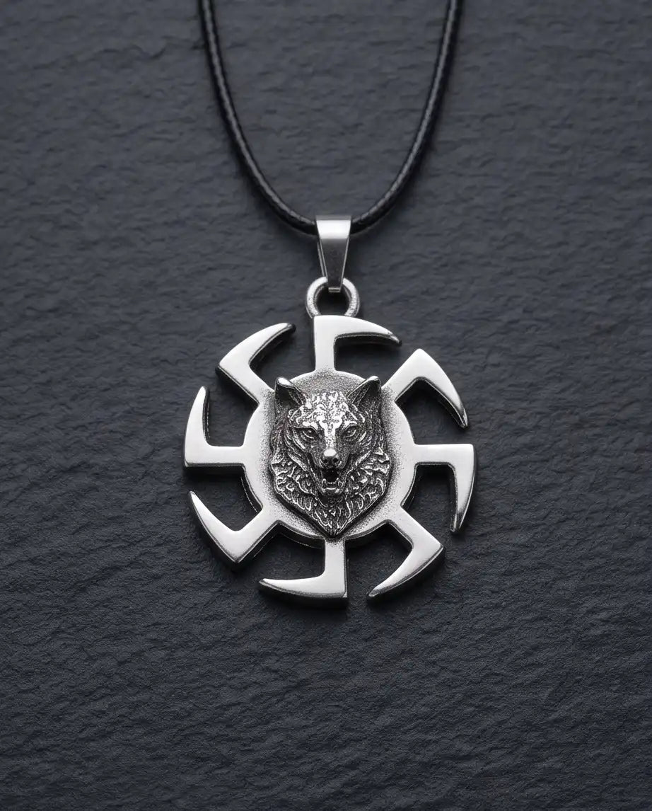 Black Sun Wolf Medallion Pendant Box Chain
