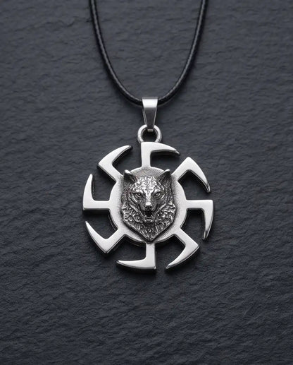 Black Sun Wolf Medallion Pendant Box Chain