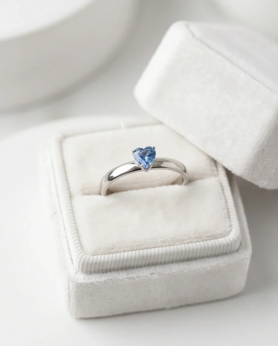 Sterling Silver Heart-Cut Blue Topaz Solitaire Ring
