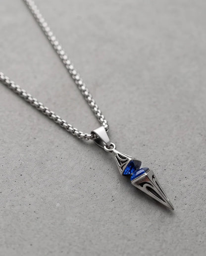 Silver Sapphire Pointed Pendulum Cage Pendant Necklace
