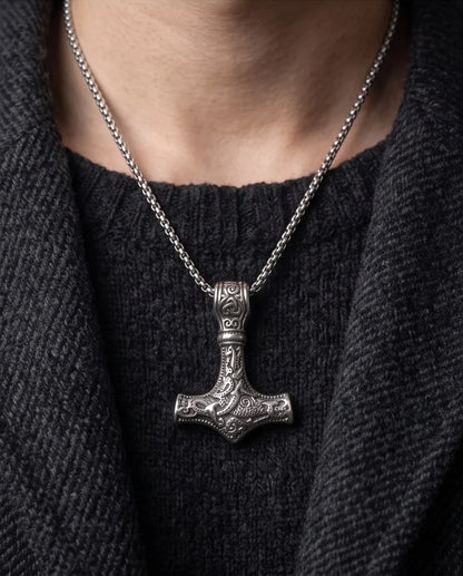 Silver Mjölnir Thor's Hammer Pendant Necklace