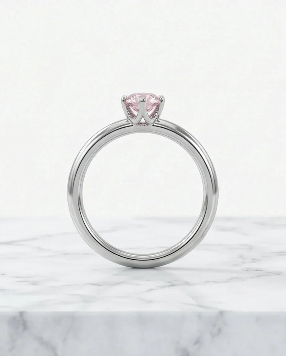 Sterling Silver Round-Cut Pink Diamond Solitaire Ring