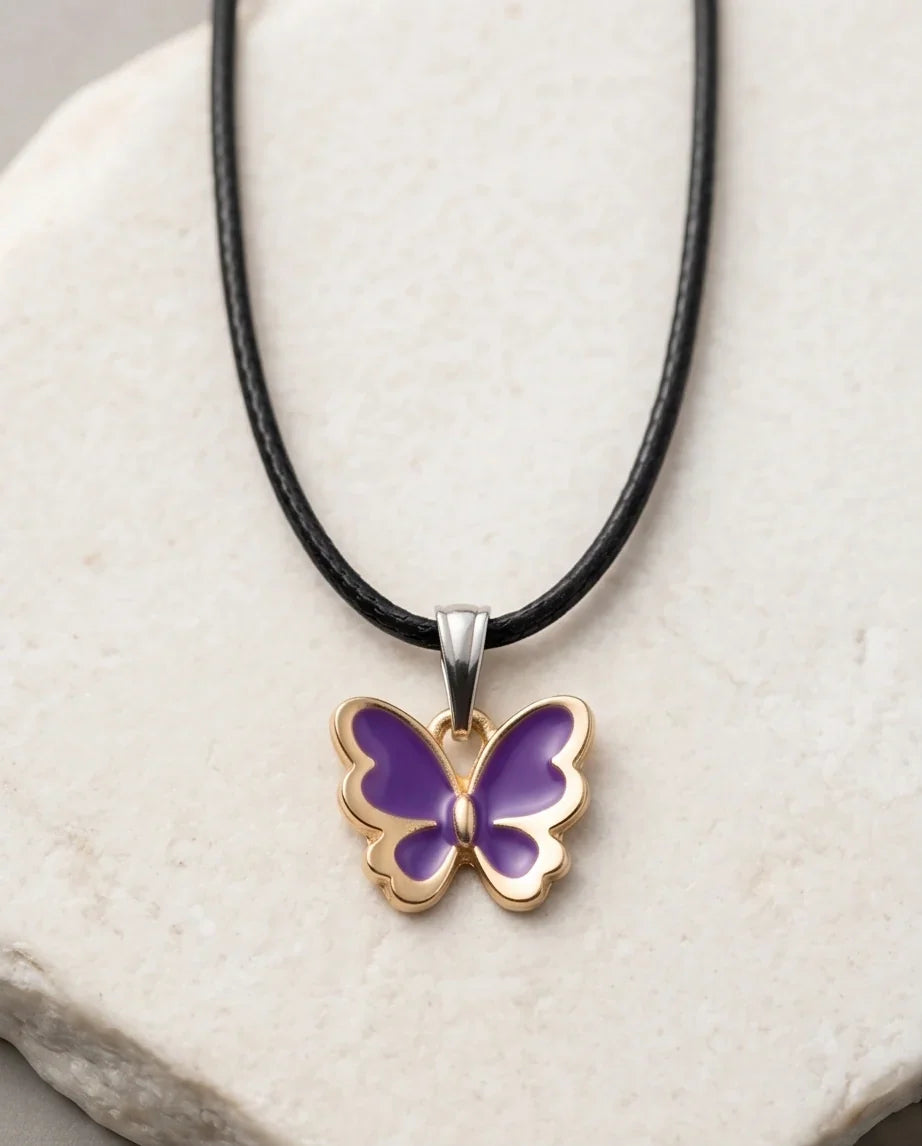 Vibrant Purple Butterfly Enamel Pendant Necklace