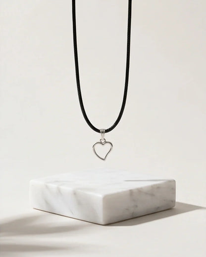 Silver Polished Open Heart Necklace