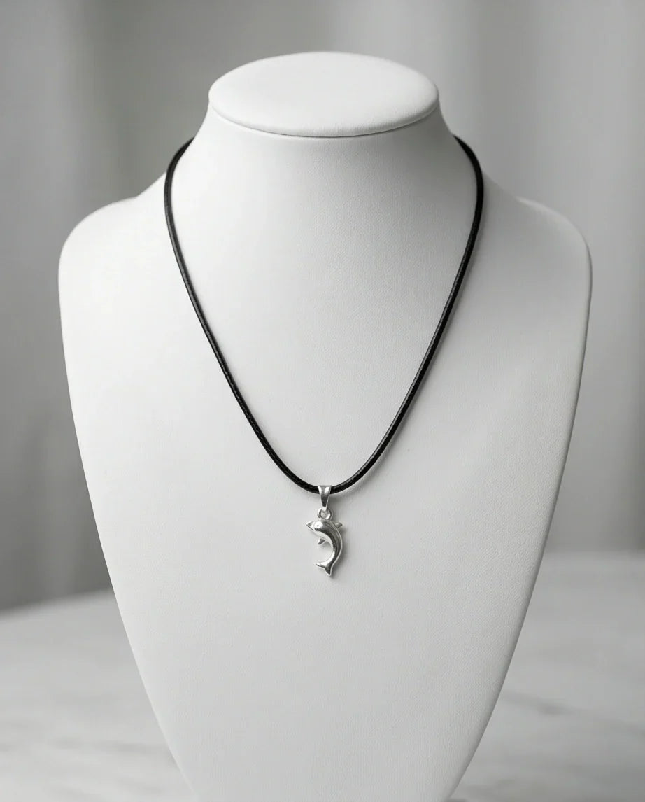 Silver Polished Playful Dolphin Necklace