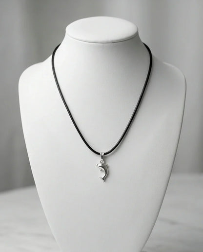 Silver Polished Playful Dolphin Necklace