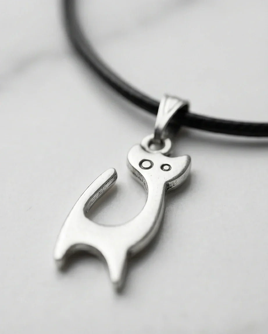 The Mystic Silhouette: Minimalist Matte Silver Cat Pendant Necklace