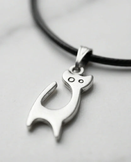 The Mystic Silhouette: Minimalist Matte Silver Cat Pendant Necklace