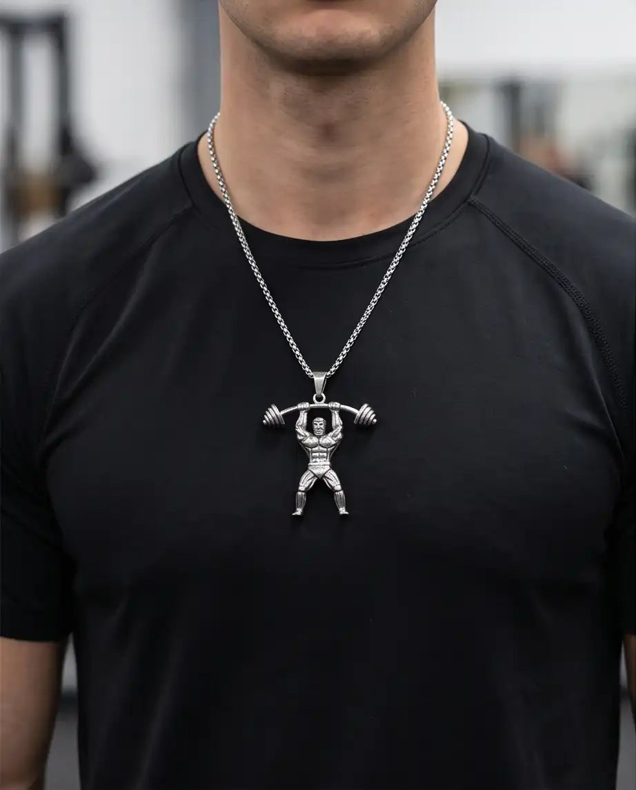 Bodybuilder Barbell Weightlifting Fitness Pendant Box Chain