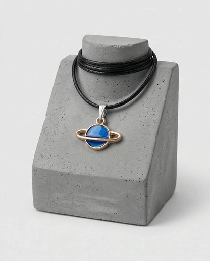 Vibrant Blue Saturn Planet Pendant