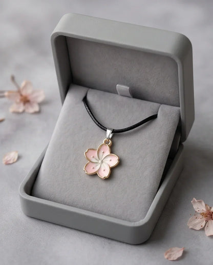 Blushing Cherry Blossom Enamel Pendant Necklace