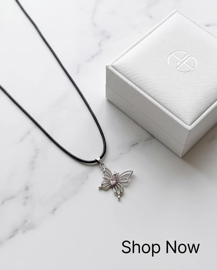 Openwork Butterfly Gemstone Cord Necklace
