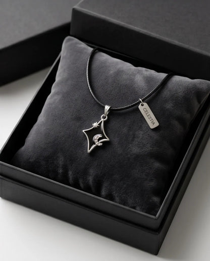 Celestial Black Starburst Moon Pendant Necklace