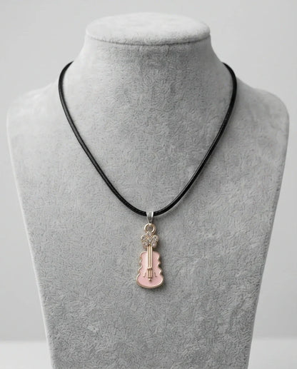 Gold and Pink Enamel Violin Necklace