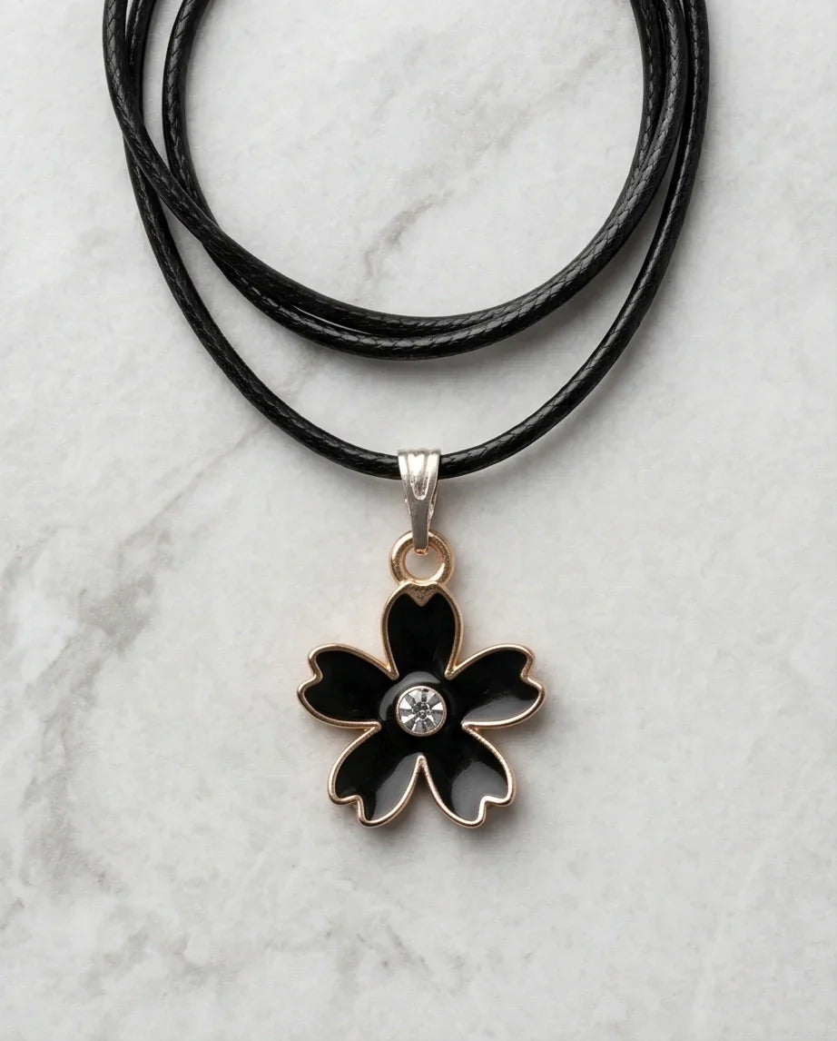 Gold and Black Cherry Blossom Necklace