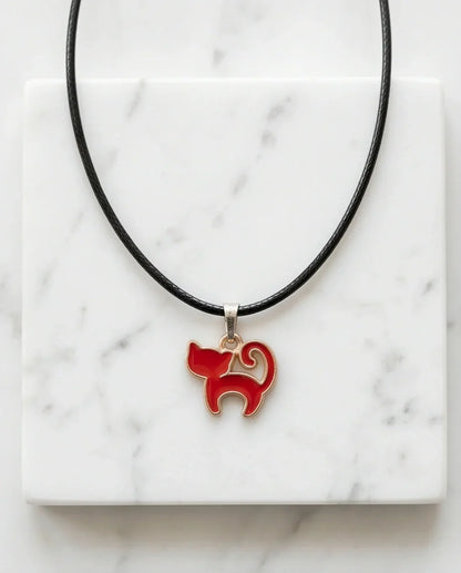 Gold and Red Cat Pendant Necklace