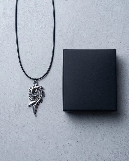 Silver Tribal Swirl Flame Cord Necklace