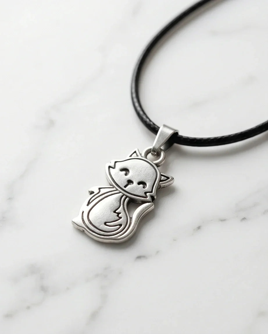 Silver Cute Cat Pendant Necklace