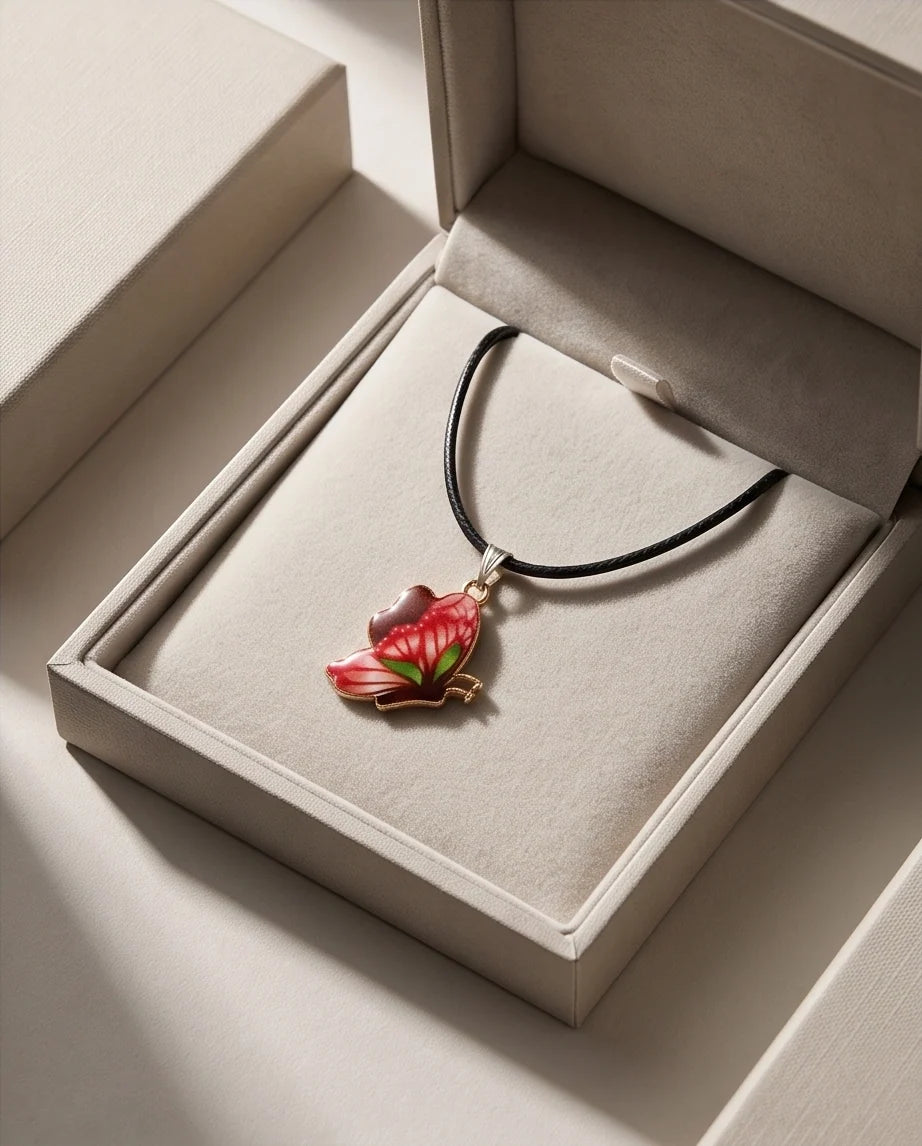 Red & Black Butterfly Cord Necklace