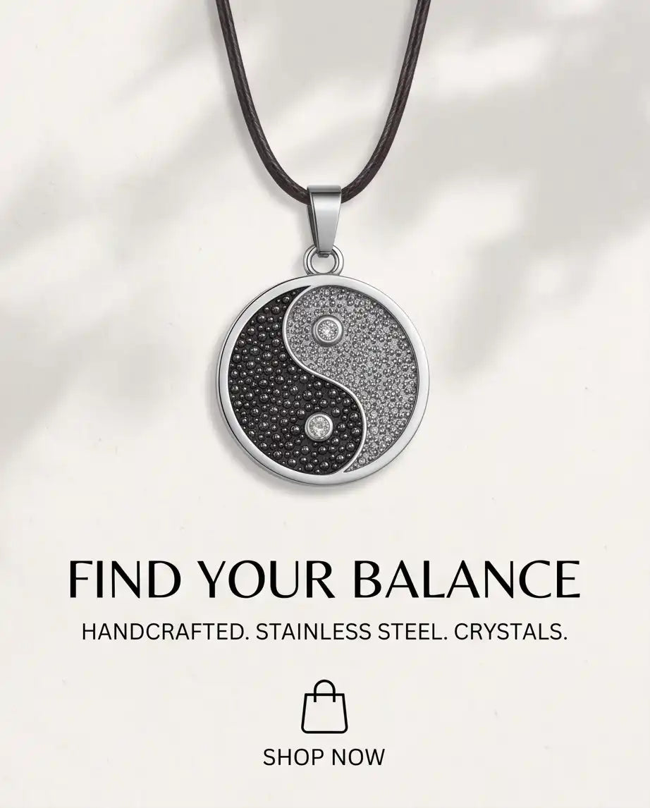 Cubic Zirconia Stippled Yin Yang Medallion Silver Box Chain Necklace