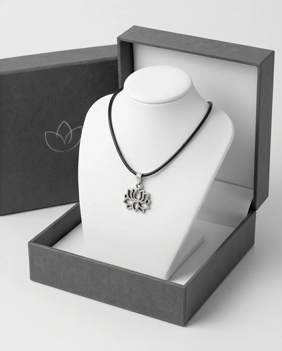 The Zen Bloom: Geometric Matte Silver Lotus Pendant Necklace