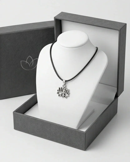 The Zen Bloom: Geometric Matte Silver Lotus Pendant Necklace