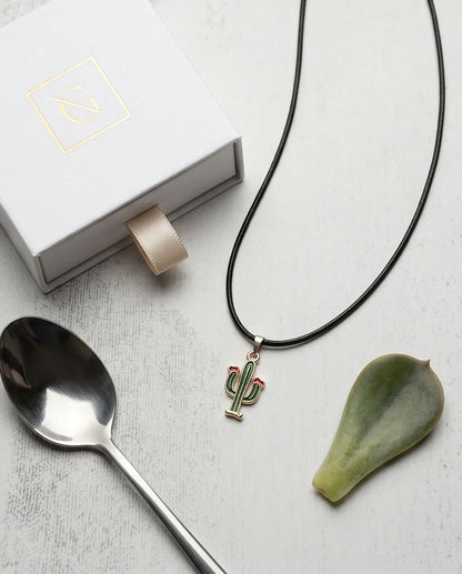 Gold and Green Blooming Cactus Necklace