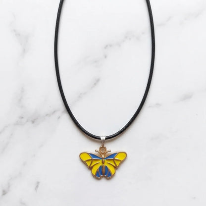 Blue & Yellow Butterfly Cord Necklace
