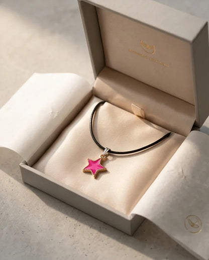Gold and Pink Beaded Star Necklace