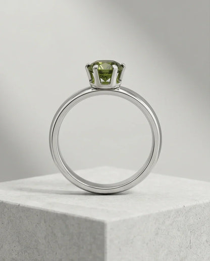Sterling Silver Round-Cut Olive Green Solitaire Ring