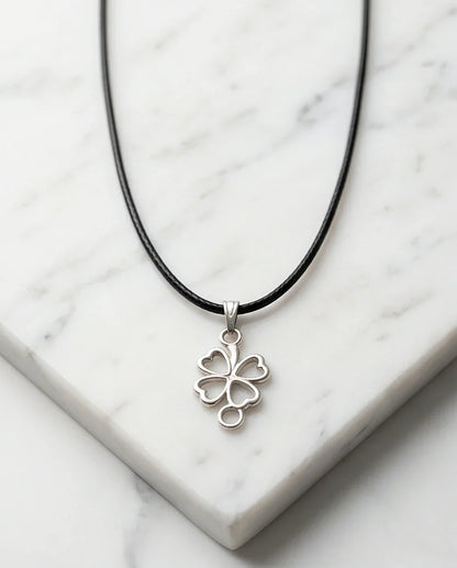 Silver Open Heart Four-Leaf Clover Necklace