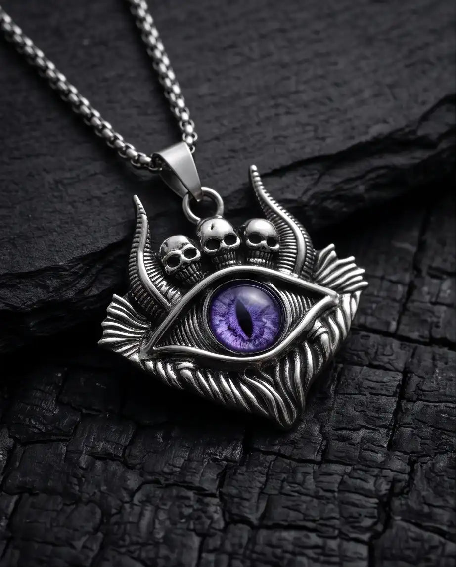 Purple Demon Eye Skulls Pendant Box Chain