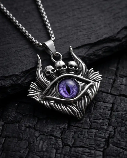 Purple Demon Eye Skulls Pendant Box Chain