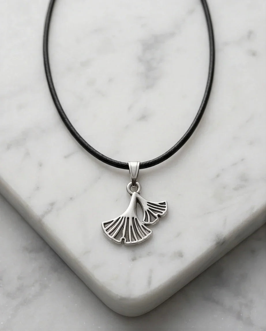 Silver Ginkgo Leaf Pendant Necklace