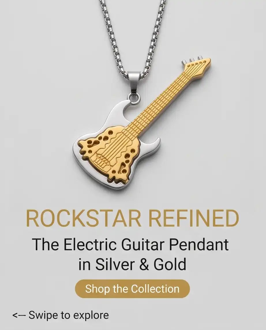 Two-Tone Electric Guitar Pendant Silver Box Chain Necklace
