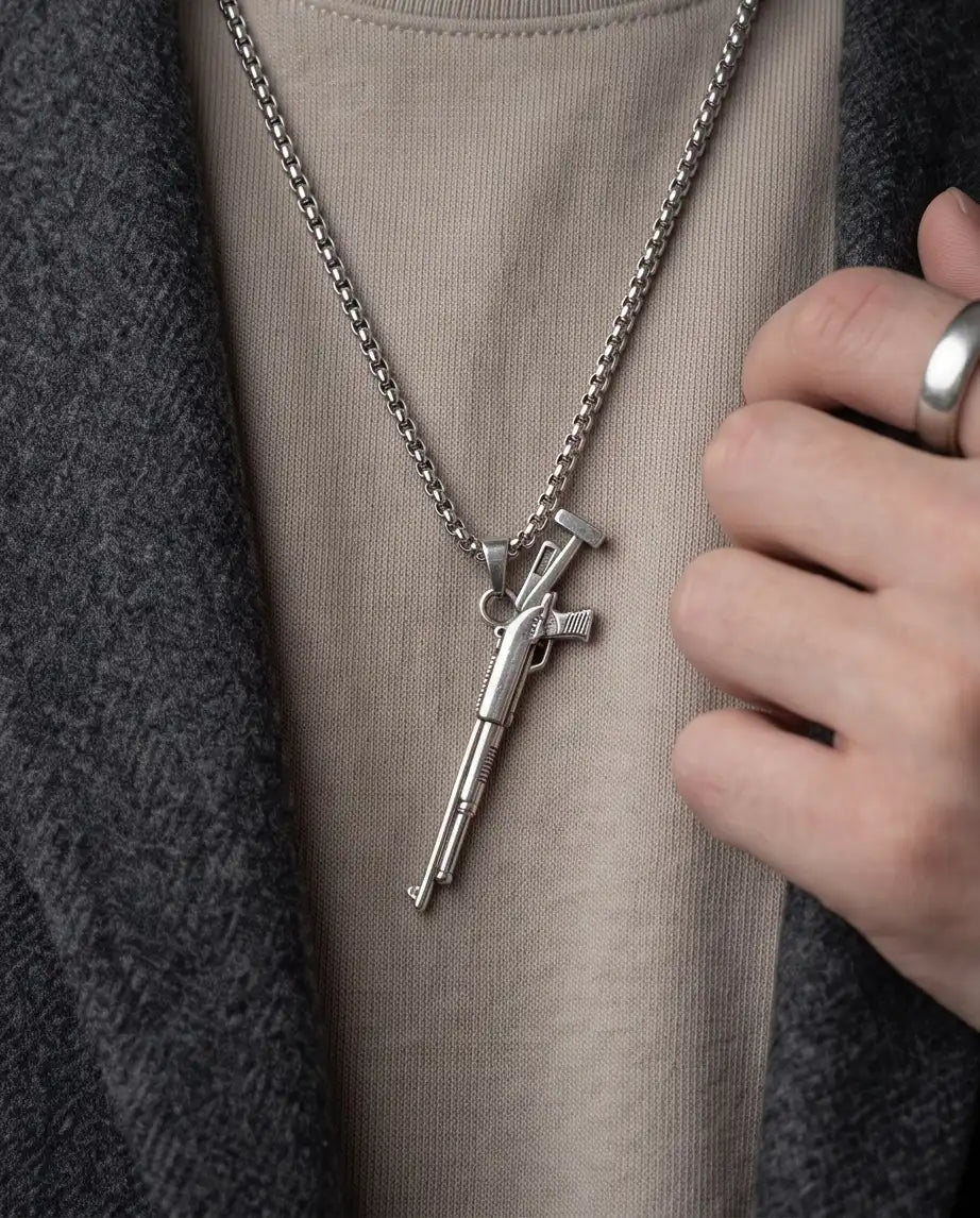 Tactical Pump-Action Shotgun Weapon Pendant Box Chain