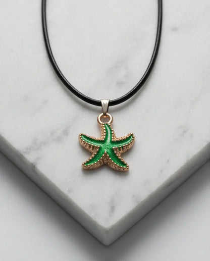 Gold and Textured Green Starfish Necklace